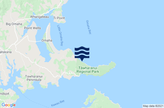 Mapa da tábua de marés em Tawharanui Peninsula, New Zealand