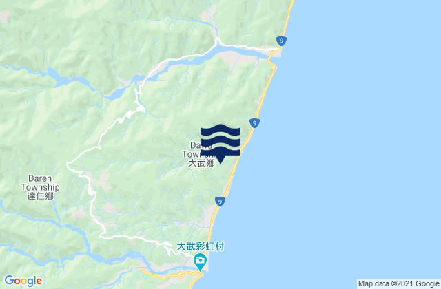 Mapa da tábua de marés em Tawu, Taiwan