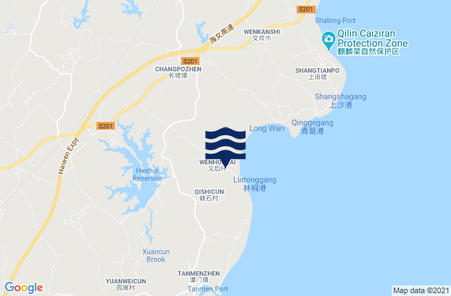 Mapa da tábua de marés em Tayang, China