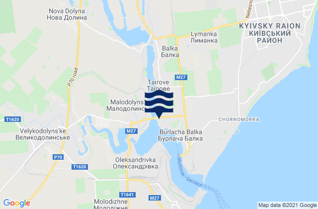 Mapa da tábua de marés em Tayirove, Ukraine