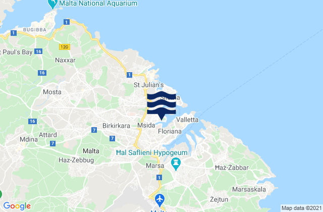 Mapa da tábua de marés em Ta’ Xbiex, Malta