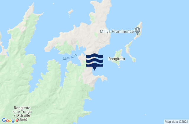 Mapa da tábua de marés em Te Akau (Black Beach), New Zealand
