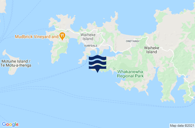 Mapa da tábua de marés em Te Akau o Hine, New Zealand
