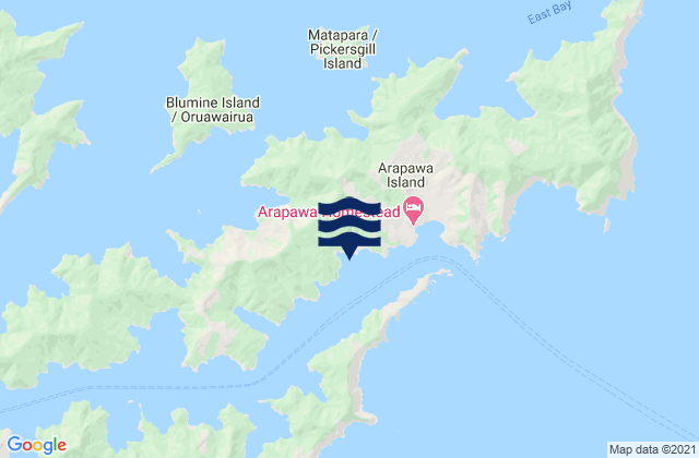 Mapa da tábua de marés em Te Awaiti Bay, New Zealand