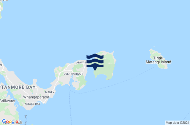 Mapa da tábua de marés em Te Haruhi Bay, New Zealand