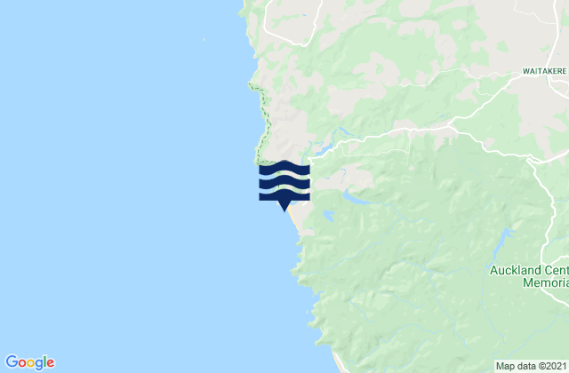 Mapa da tábua de marés em Te Henga (Bethells Beach), New Zealand