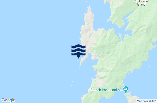Mapa da tábua de marés em Te Horo Island, New Zealand