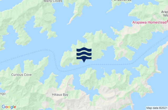 Mapa da tábua de marés em Te Iro Bay, New Zealand