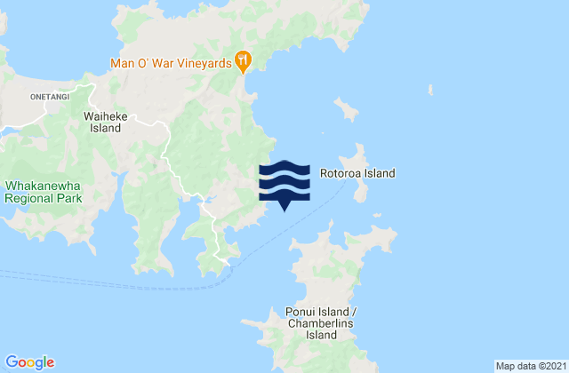 Mapa da tábua de marés em Te Kawau Bay, New Zealand