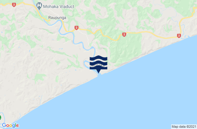 Mapa da tábua de marés em Te Kopua Bay, New Zealand