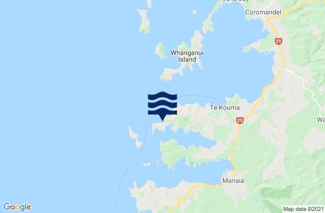 Mapa da tábua de marés em Te Kouma Harbour, New Zealand