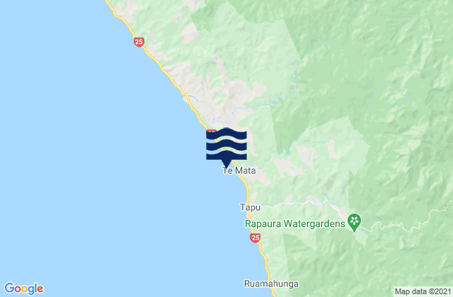 Mapa da tábua de marés em Te Mata Bay, New Zealand