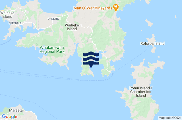 Mapa da tábua de marés em Te Matuku Bay (McLeods Bay), New Zealand