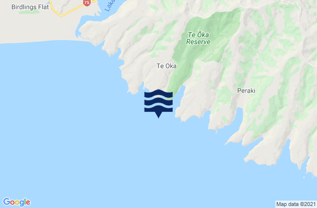 Mapa da tábua de marés em Te Oka Bay, New Zealand