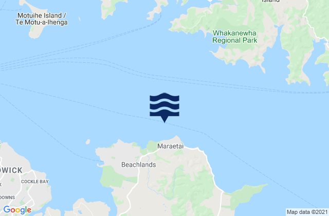 Mapa da tábua de marés em Te Pene Beach, New Zealand