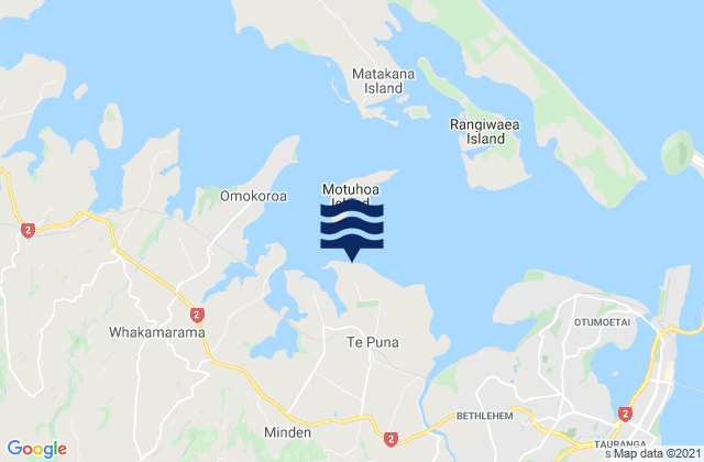 Mapa da tábua de marés em Te Puna Beach, New Zealand