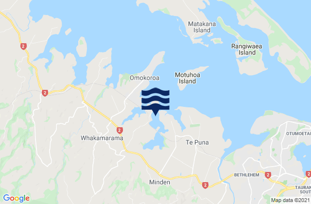Mapa da tábua de marés em Te Puna Estuary, New Zealand