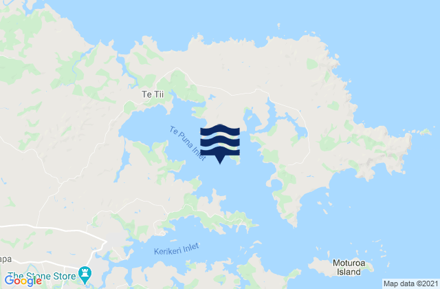 Mapa da tábua de marés em Te Puna Inlet, New Zealand