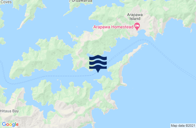 Mapa da tábua de marés em Te Rua Bay, New Zealand