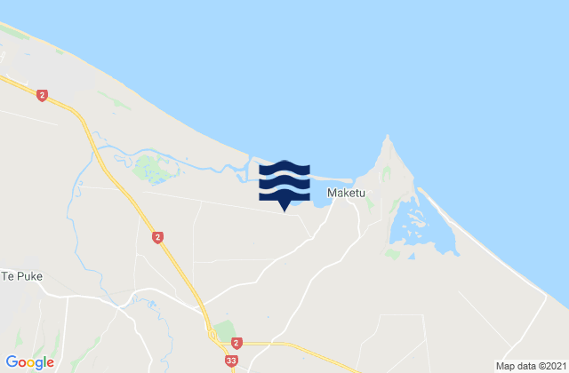 Mapa da tábua de marés em Te Ti, New Zealand