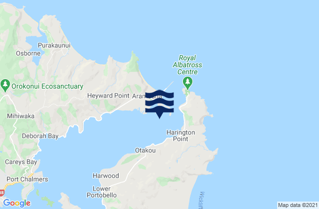 Mapa da tábua de marés em Te Umukuri (Wellers Rock), New Zealand
