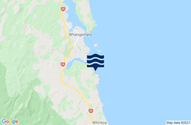 Mapa da tábua de marés em Te Whatipu Rocks, New Zealand