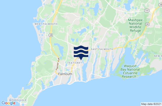 Mapa da tábua de marés em Teaticket, United States