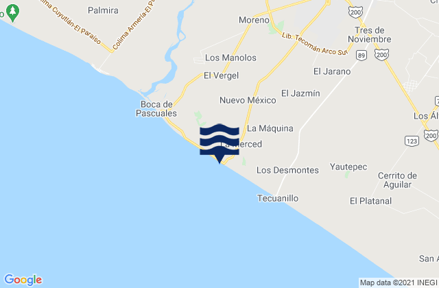 Mapa da tábua de marés em Tecomán, Mexico