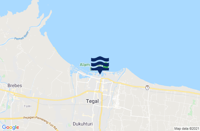 Mapa da tábua de marés em Tegal, Indonesia