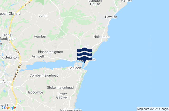 Mapa da tábua de marés em Teignmouth, United Kingdom