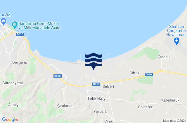 Mapa da tábua de marés em Tekkeköy, Turkey