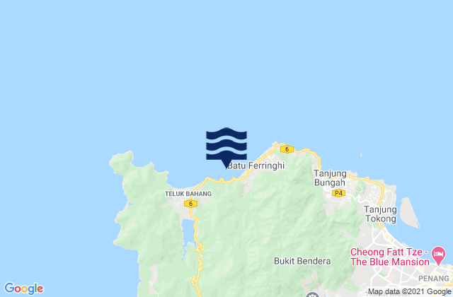 Mapa da tábua de marés em Telaga Batu, Malaysia