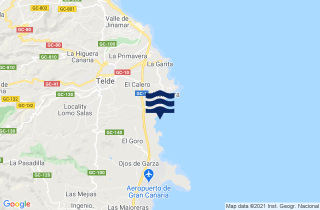 Mapa da tábua de marés em Telde, Spain