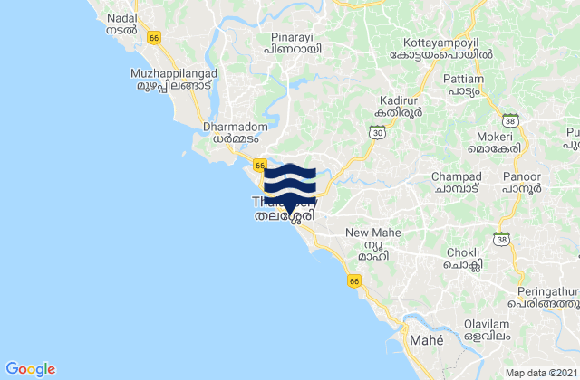 Mapa da tábua de marés em Tellicherry, India