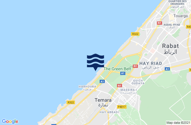 Mapa da tábua de marés em Temara, Morocco