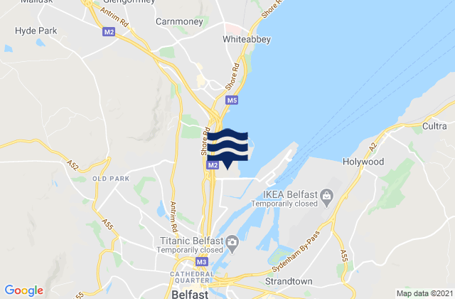 Mapa da tábua de marés em Templepatrick, United Kingdom
