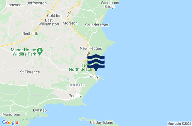 Mapa da tábua de marés em Tenby (North Beach), United Kingdom