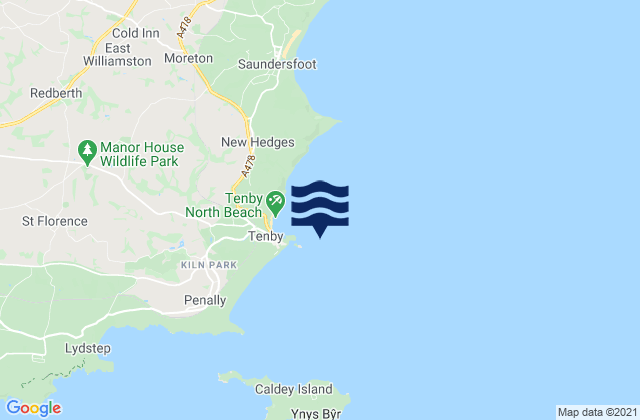 Mapa da tábua de marés em Tenby Beach, United Kingdom