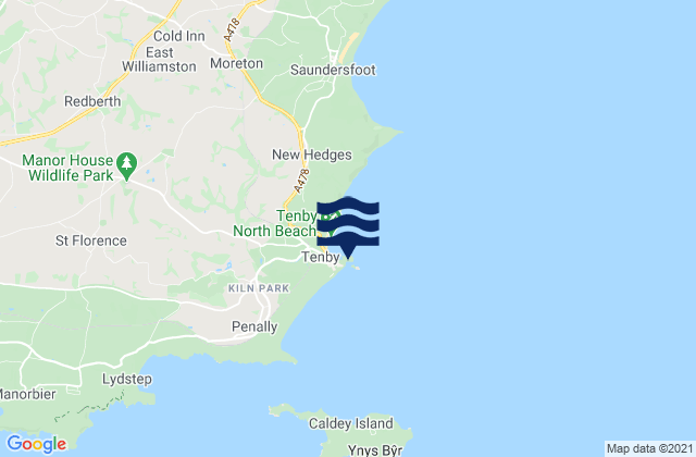 Mapa da tábua de marés em Tenby Castle Beach, United Kingdom