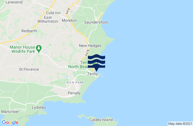 Mapa da tábua de marés em Tenby North and Harbour Beach, United Kingdom
