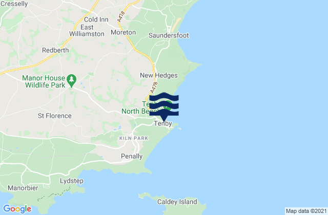 Mapa da tábua de marés em Tenby, United Kingdom