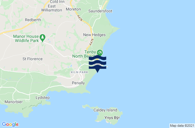 Mapa da tábua de marés em Tenby South Beach, United Kingdom