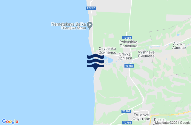 Mapa da tábua de marés em Tenistoye, Ukraine