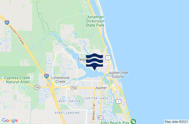 Mapa da tábua de marés em Tequesta North Fork Entrance, United States