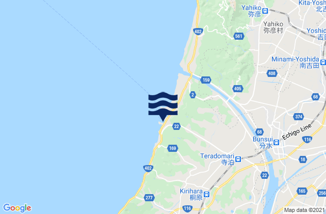 Mapa da tábua de marés em Teradomari, Japan