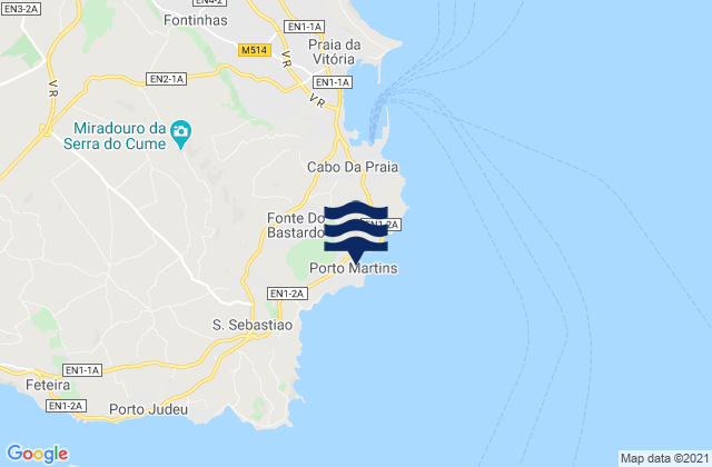 Mapa da tábua de marés em Terceira - Porto Martins, Portugal