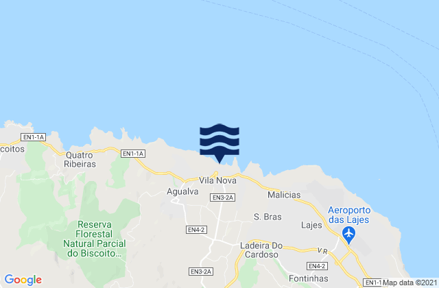 Mapa da tábua de marés em Terceira - Vila Nova, Portugal