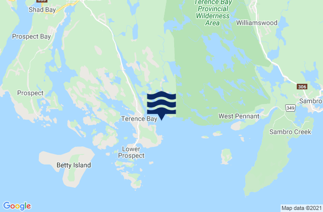 Mapa da tábua de marés em Terence Bay, Canada
