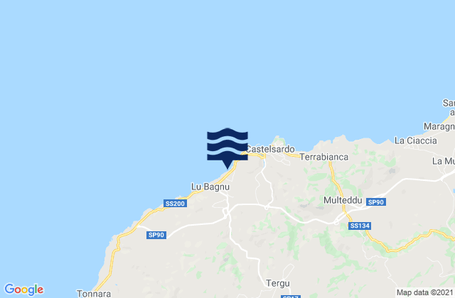 Mapa da tábua de marés em Tergu, Italy