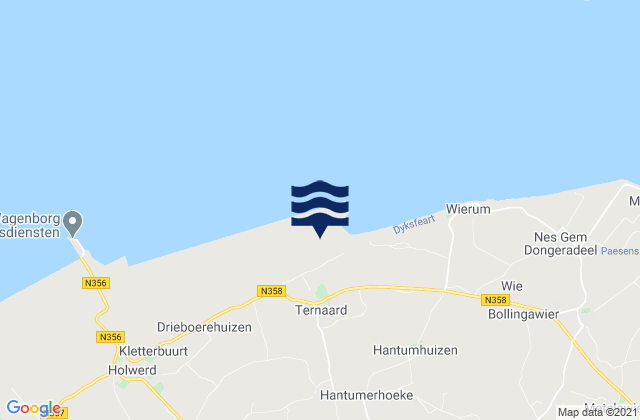 Mapa da tábua de marés em Ternaard, Netherlands